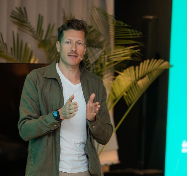 Ben MC-ing a conference
